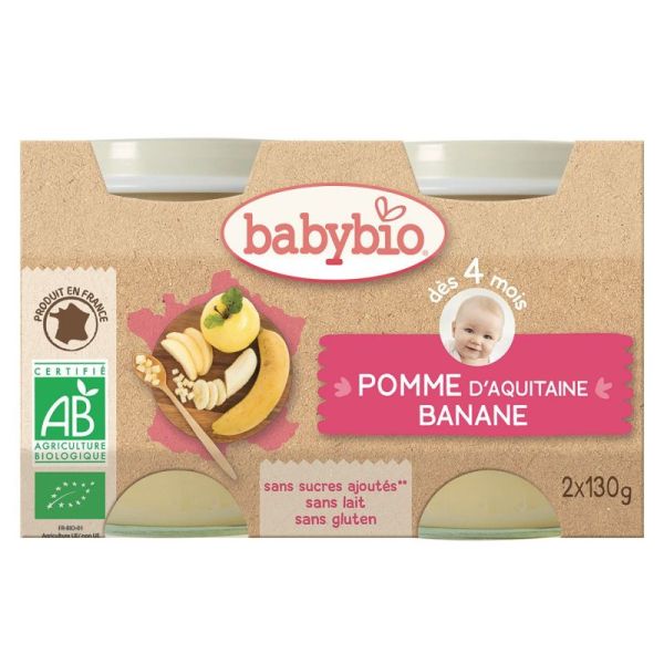 Babybio 4mois Pomme/banane Pot130gx2