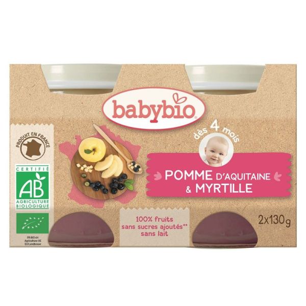 Babybio 4mois Pomme/myrtille Pot 130gx2