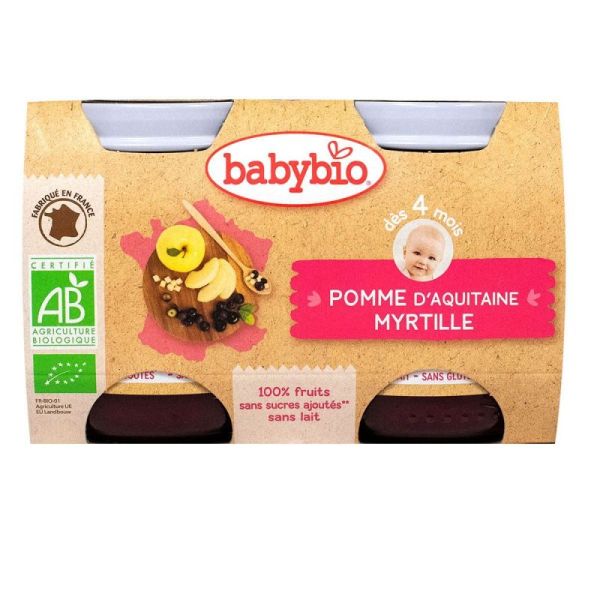 Babybio 4mois Pomme/myrtille Pot 130gx2