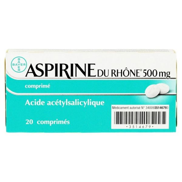 Aspirine du Rhône Bayer 500mg comprimés à avaler - 20 comprimés