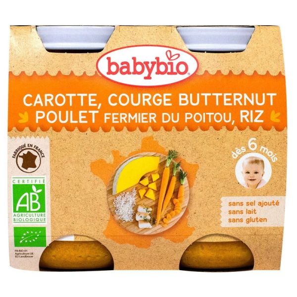 Babybio 6mois Car/courge/poulet Pot200gx2