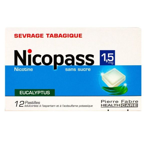 Nicopass 1,5mg eucalyptus s.sucre 12 pastilles