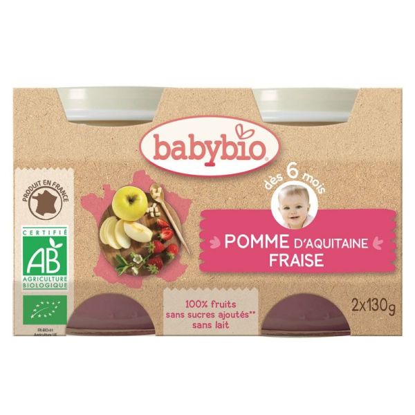 Babybio 6mois Pomme/fraise Pot130gx2