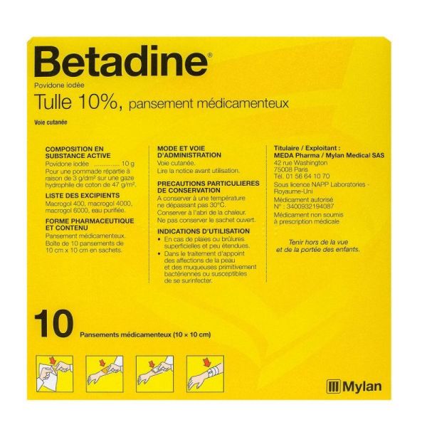 Betadine Tulle 10% 10x10cm B/10