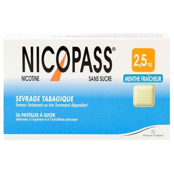 Nicopass 2,5mg menthe fraîcheur sans sucre - 12 pastilles à sucer