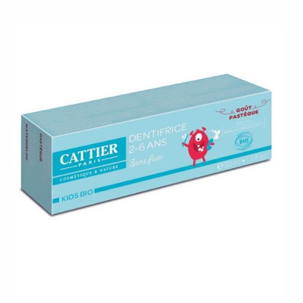 Cattier dentifrice sans fluor 2-6 ans goût pastèque 50mL