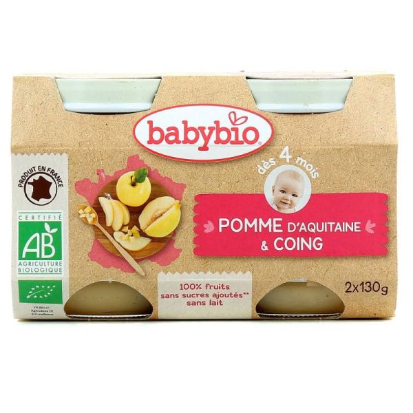 Babybio 4mois Pomme/coing Pot130gx2
