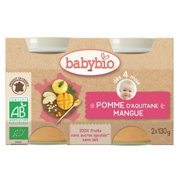 Babybio 4mois Pomme/mangue Pot 130gx2