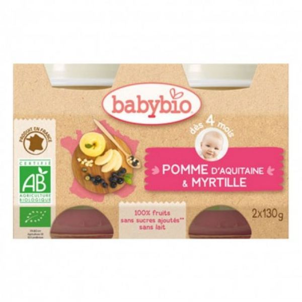 Babybio 4mois Pomme/myrtille Pot 130gx2