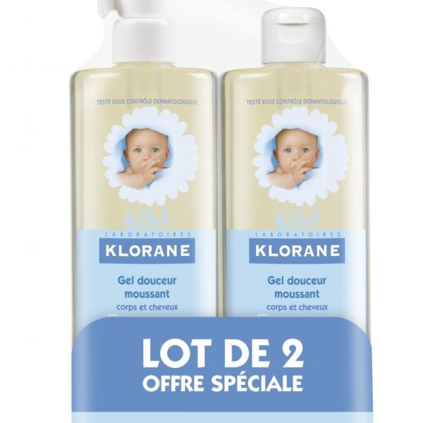 Klorane bébé gel douceur moussant 500mL x2