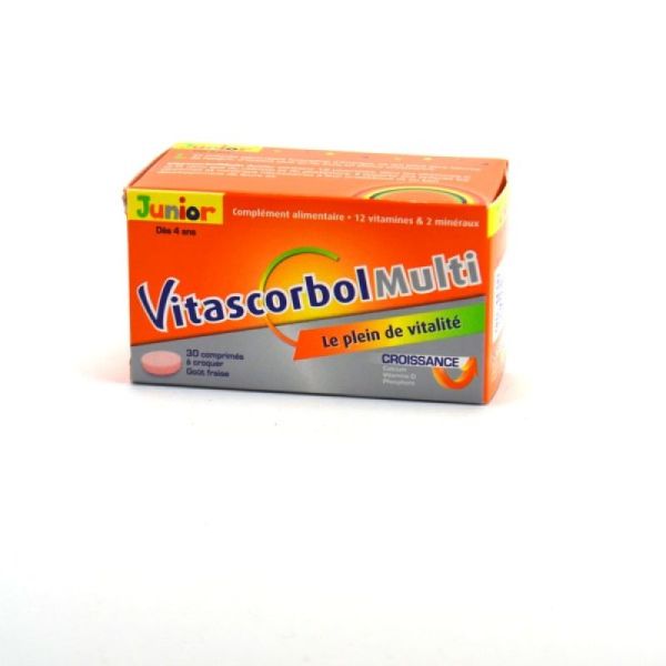 VitascorbolMulti junior croissance 30 comprimés à croquer goût fraise