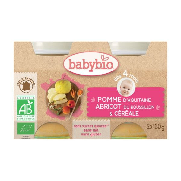 Babybio petit pot pomme abricôt et céréales 130g