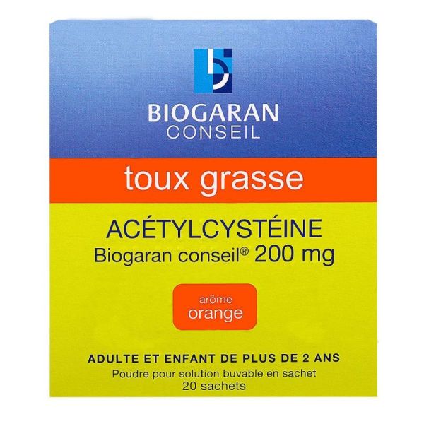 Acétylcystéine Biogaran 200mg arôme orange 20 sachets