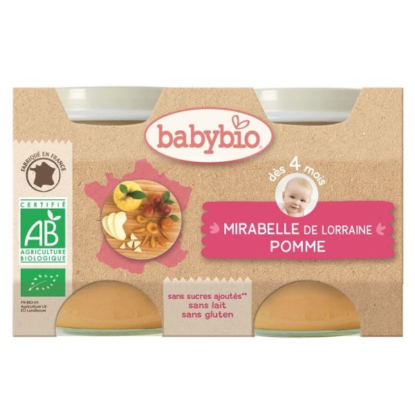 Babybio 4mois Mirabelle/pomme Pot130gx2