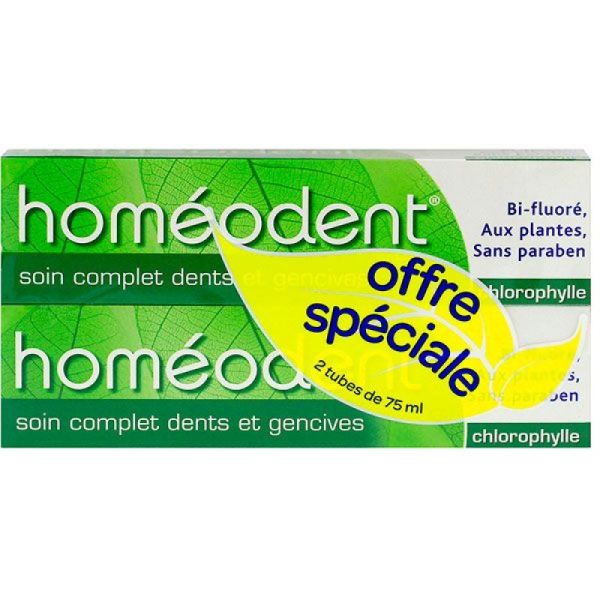 Dentifrice Homéodent dents & gencives - 2 x 75 ml - arôme chlorophylle
